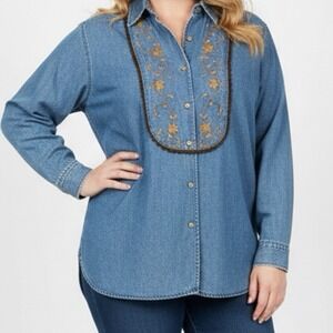 VTG Cambridge Dry Goods Denim Western Rodeo Embroidered‎ Shirt Ranchcore (Read)